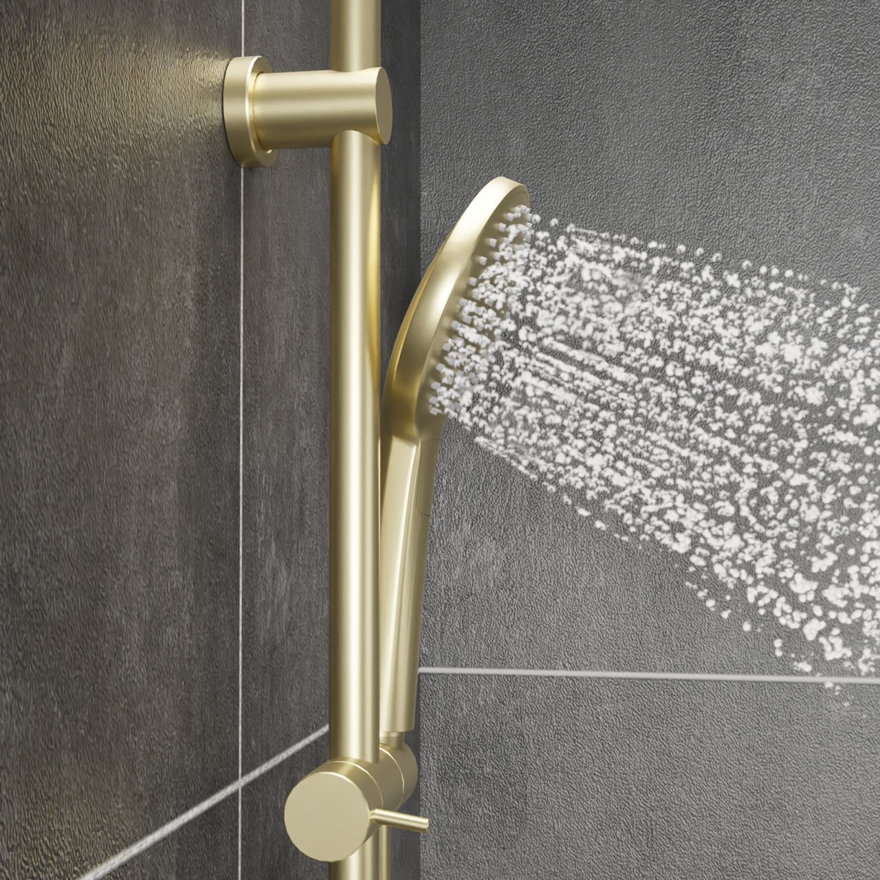 Blaufoss Round barre de douche 100 cm avec douchette 12 cm 3 fonctions de jet Brushed Champagne Gold