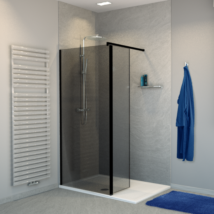 Balmani Move inloopdouche met beweegbare zijwand 90 x 200 cm rookglas met coating, mat zwart profiel