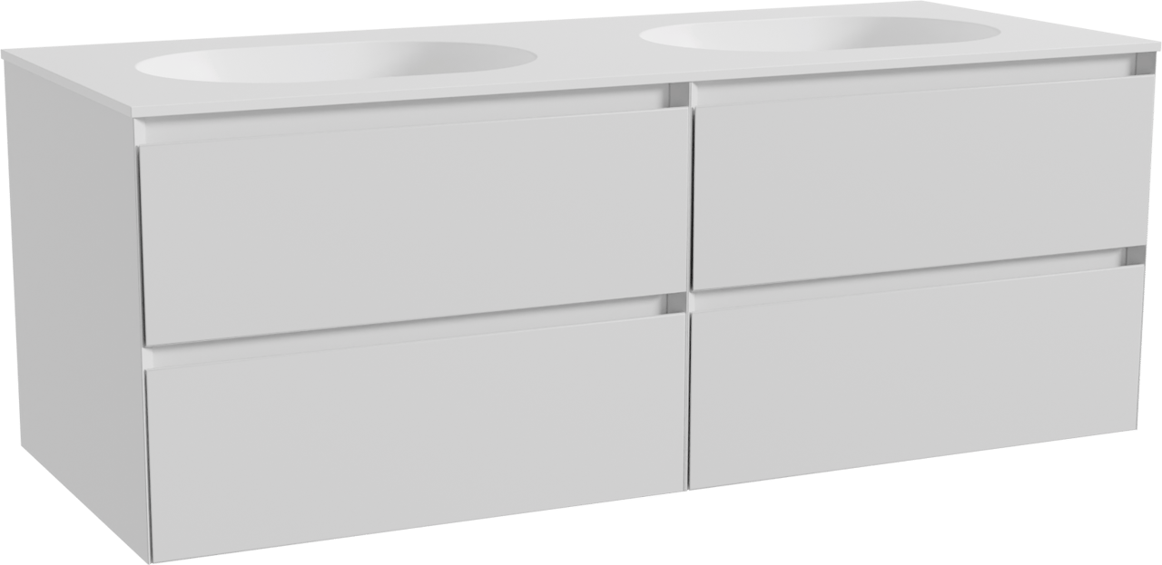 Balmani Mitra meuble salle de bains suspendu 135 x 55 cm blanc mat avec Tablo Oval double vasque en solid surface blanc mat