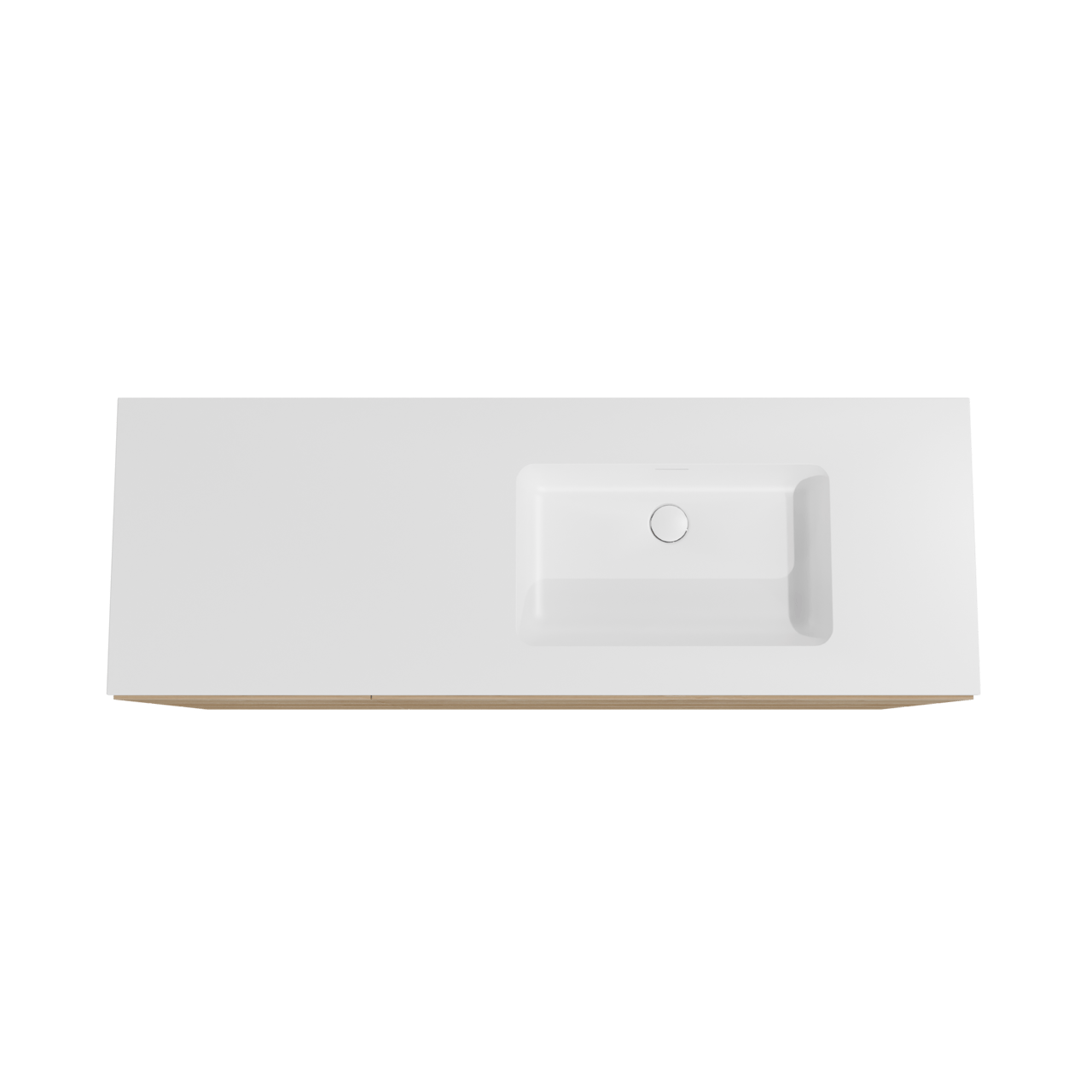 Storke Edge staand badkamermeubel 150 x 52 cm ruwe eik met Mata asymmetrisch rechtse wastafel in solid surface mat wit