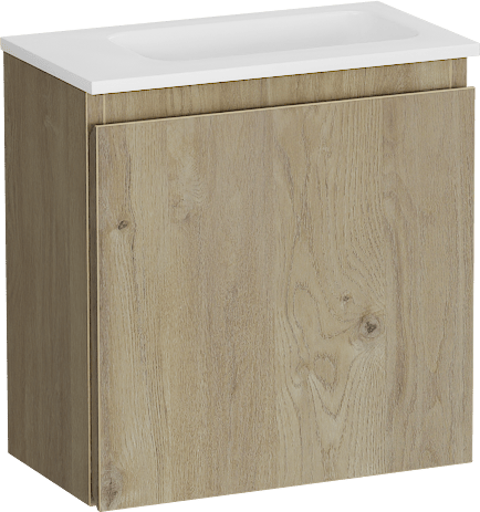 Storke Square meuble wc suspendu 40 x 22 cm chêne brut avec Fina lavabo en Solid Surface blanc mat