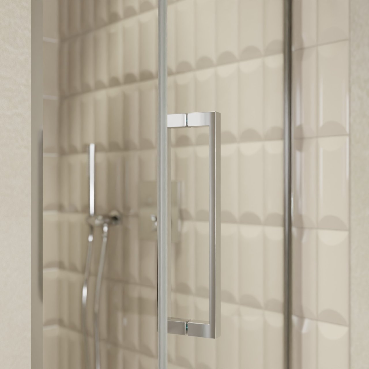 Balmani Senses Design porte pivotante à droite 90 cm x 210 cm verre transparent, Profil chrome