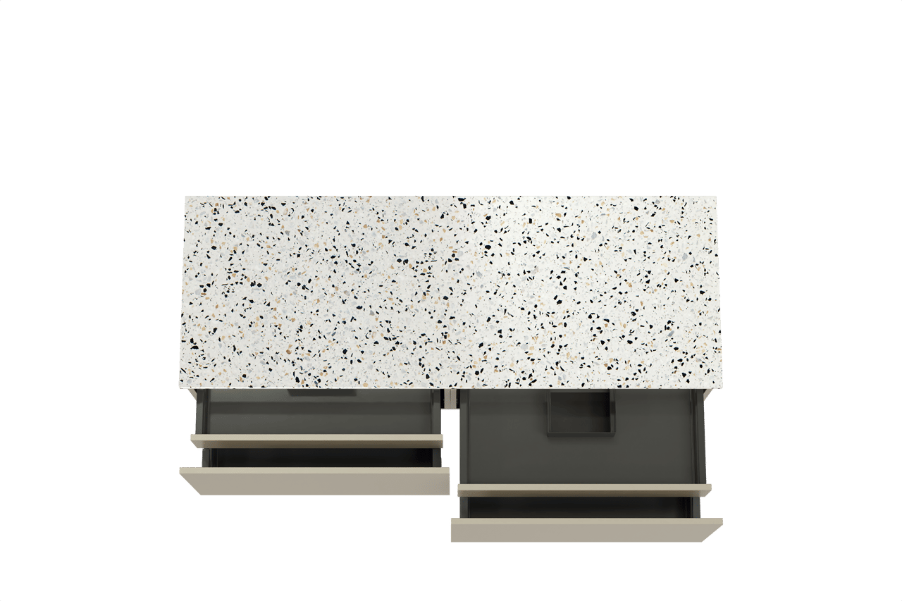 Balmani Sfera by Lucida meuble salle de bains suspendu 150 x 55 cm dune avec Stretto tablette simple ou double en blanc/noir mat terrazzo