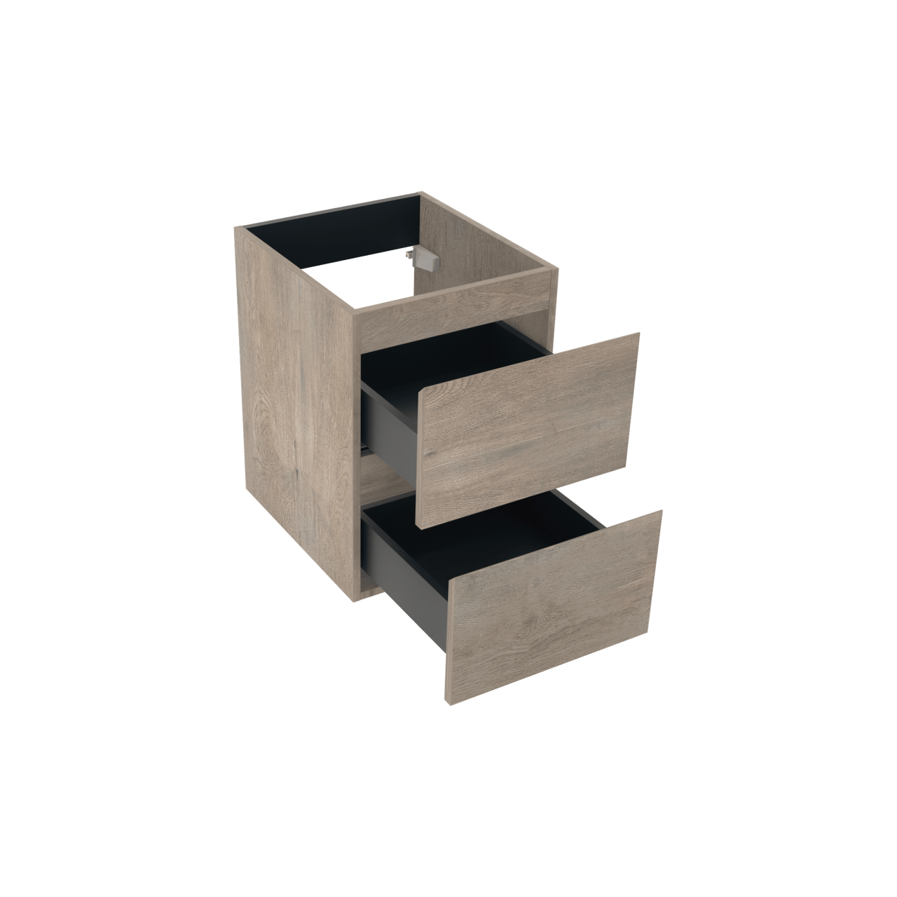 Linie Lado hängender Waschbeckenunterschrank: 40 x 46 cm, graue Eiche, 2 Schubladen