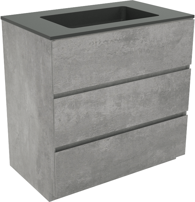 Storke Edge stehendes Badmöbel-Set, 85 x 52 cm, Beton dunkelgrau, mit Scuro Einzelwaschtisch in mattem Quarz