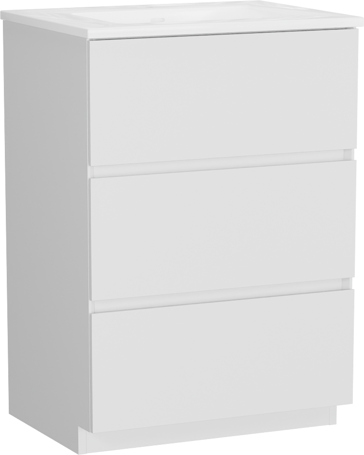 Storke Edge freistehendes Möbelstück Set: 60 x 46 cm, Weiß matt, mit Bilia Einzelwaschtisch, Marmorkomposit Weiß glänzend