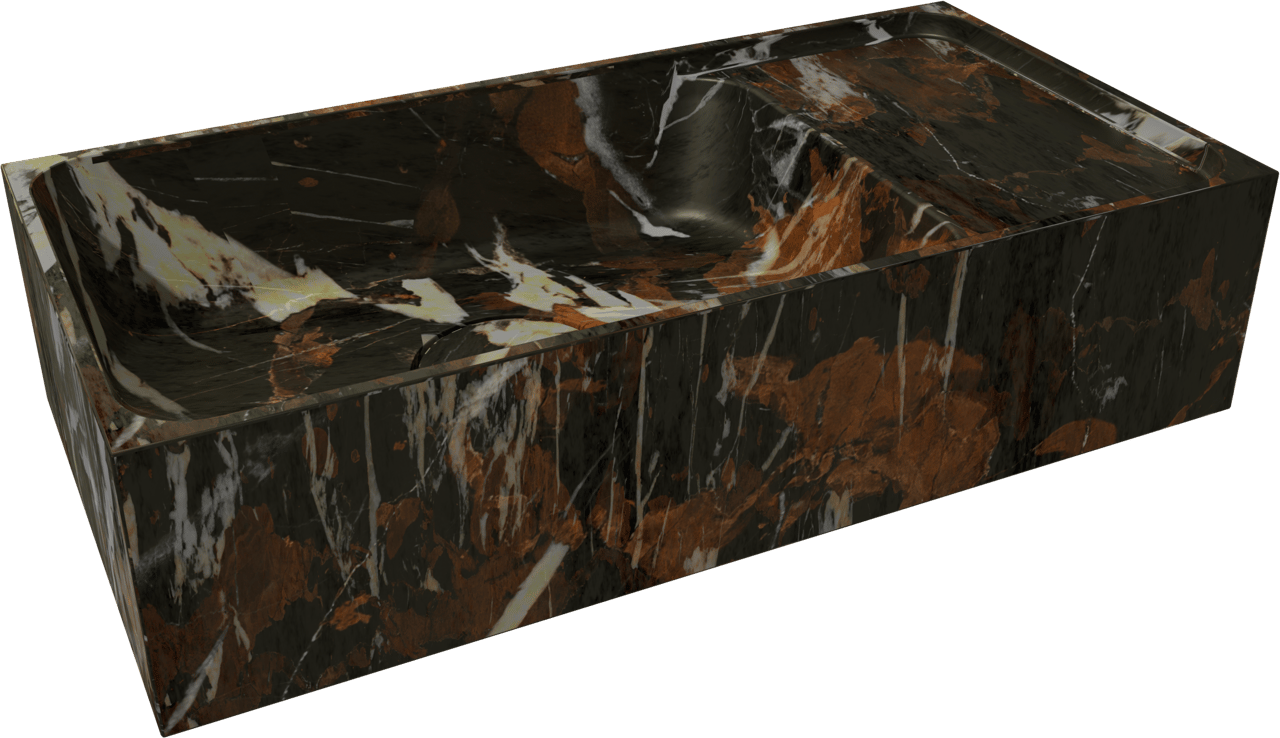 Balmani Forma meuble wc suspendu 42 x 21 cm noyer américain avec Dama plan vasque en marbre Portoro Gold