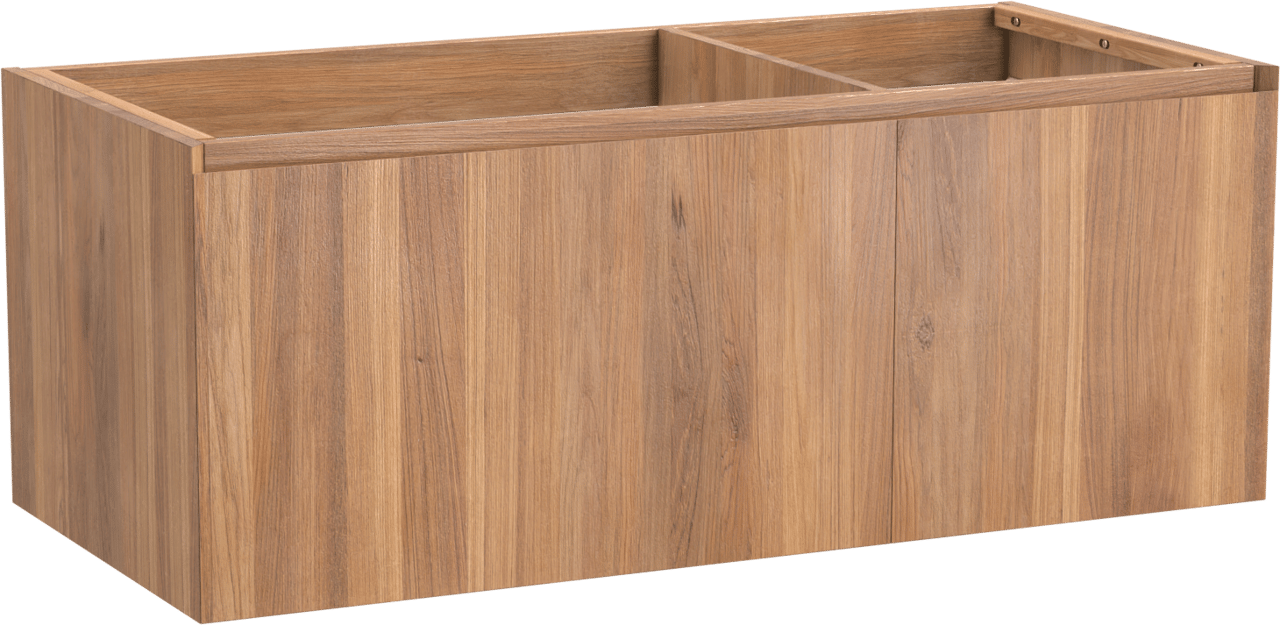 Balmani Idra by Mitra hängender Waschbeckenunterschrank: 120 x 55 cm, asymmetrisch links, Teak, 4 Schubladen