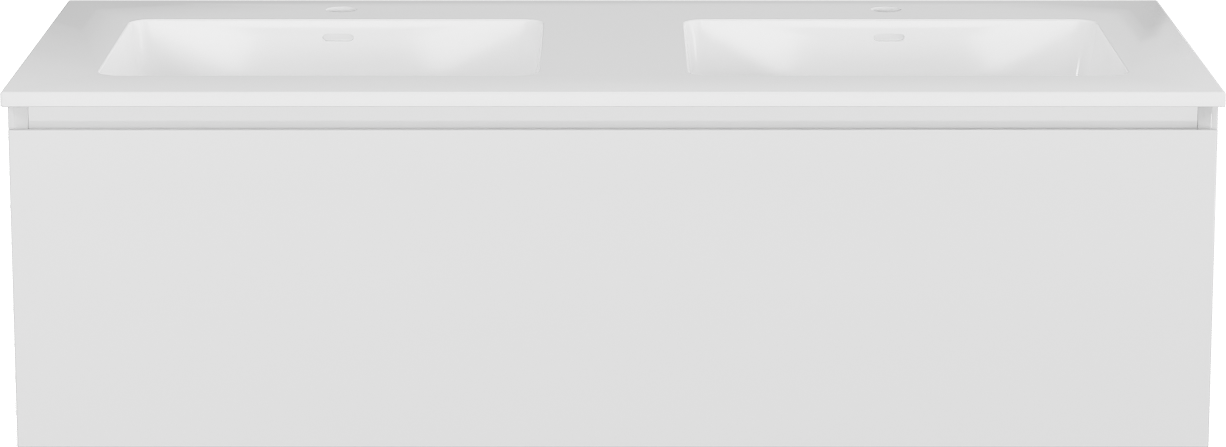 Storke Edge meuble salle de bains suspendu 120 x 52 cm blanc brillant avec Bilia double vasque en marbre composite blanc brillant