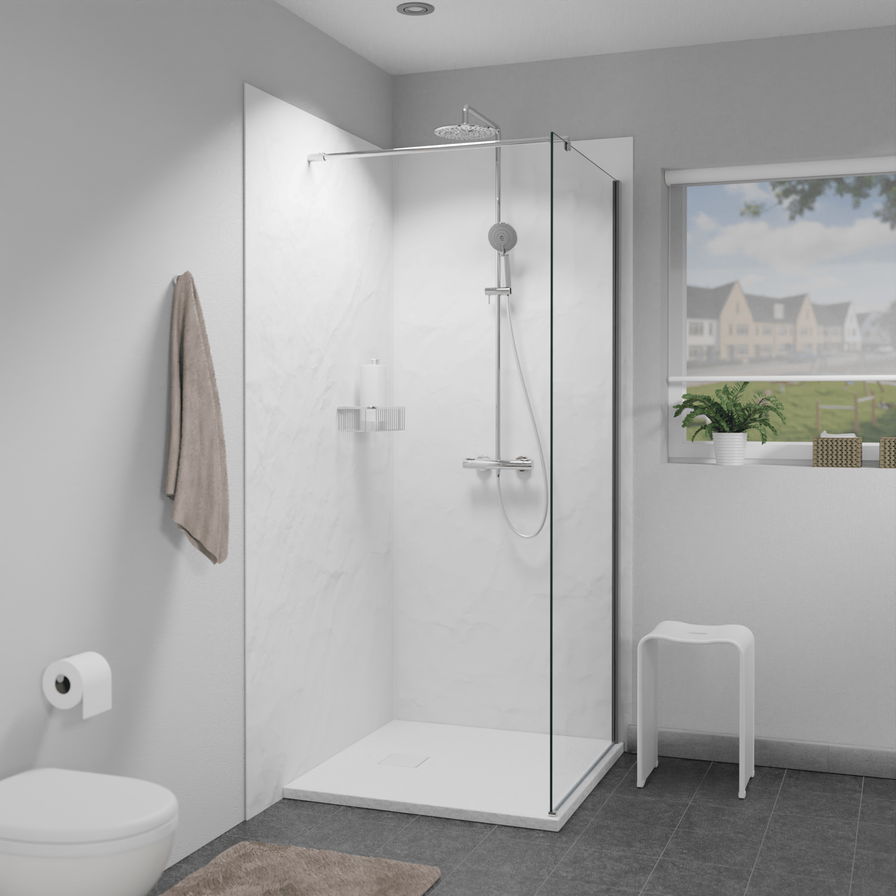 Linie Rumba douchebak 80 x 80 cm acryl mat wit leisteenstructuur