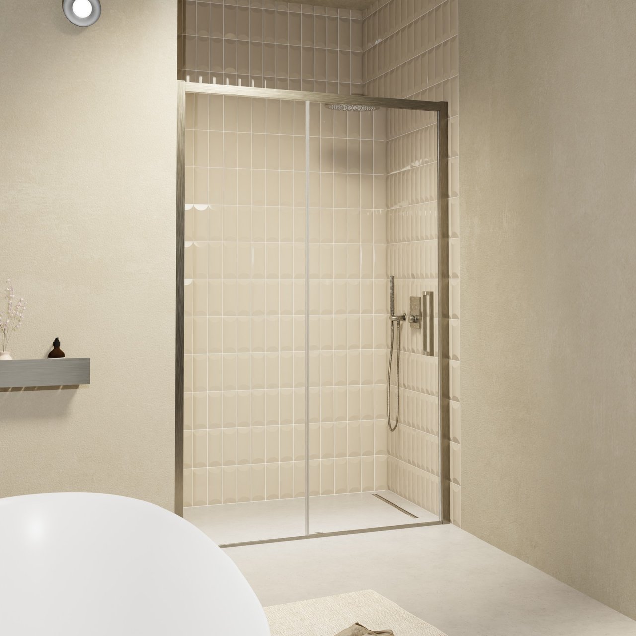 Balmani Senses Design douche schuifdeur omkeerbaar 140 cm x 210 cm Helder glas, Brushed GunMetal profielen, met coating