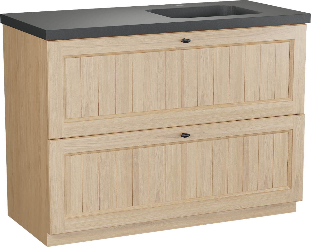 Balmani Lemon staand badkamermeubel 120 x 55 cm, fineer natuur eik met Napoli asymmetrisch rechtse wastafel in graniet zwart