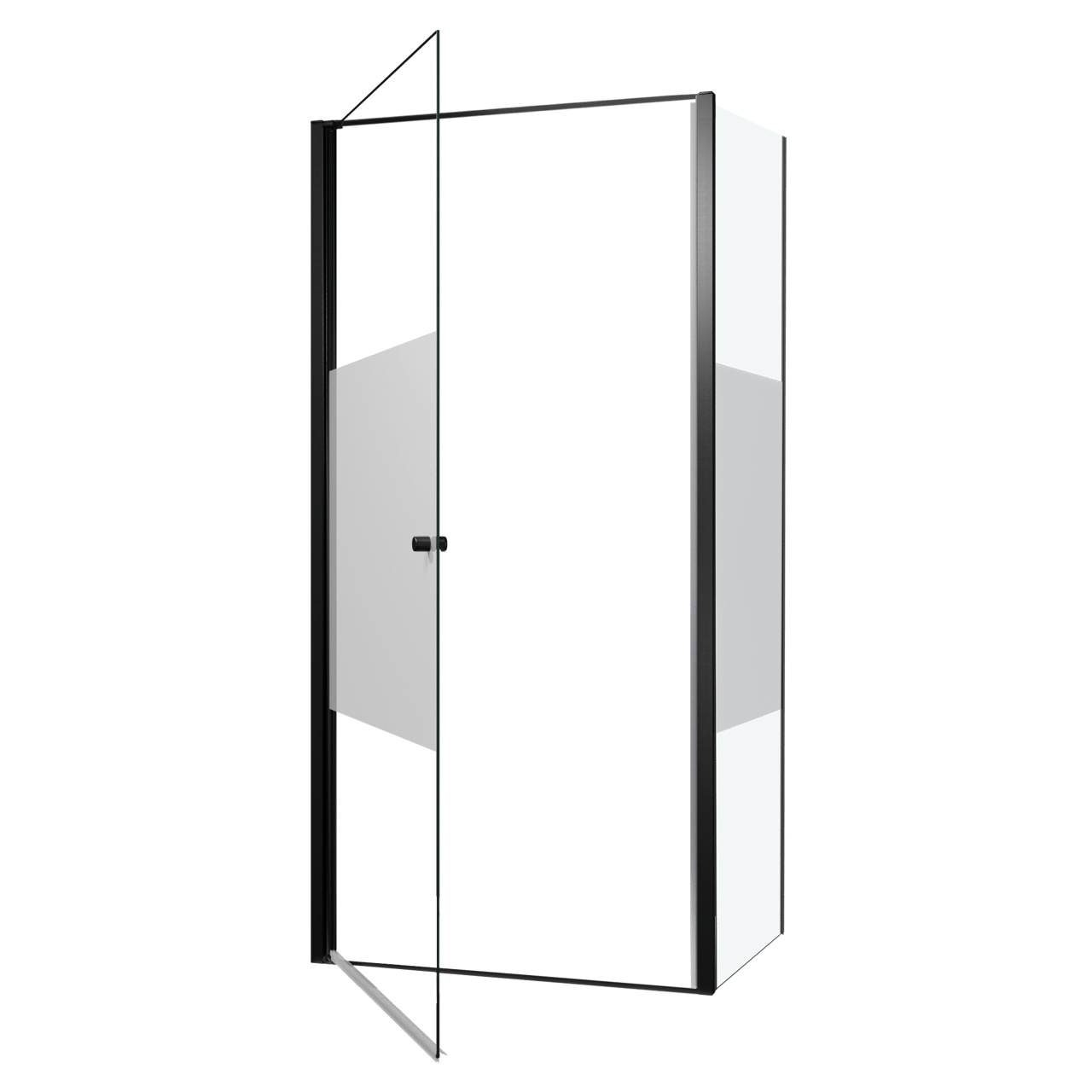 Luca Varess Kuresa douchehoek met draaideur met vaste zijwand 100 x 90 x 200 cm helder glas met matte strook en mat zwarte profielen