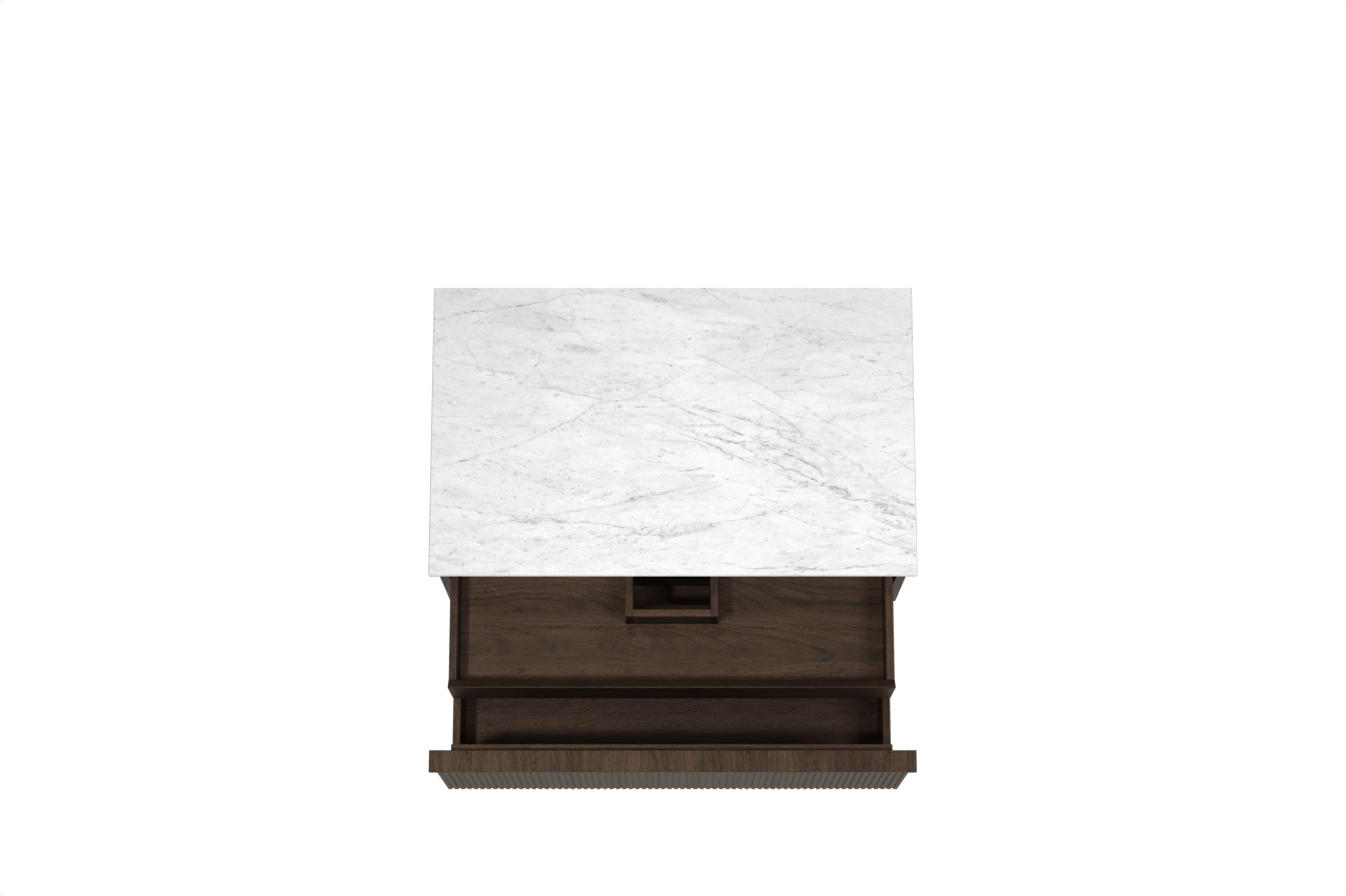 Balmani Forma zwevend badkamermeubel 90 x 55 cm gerookte eik met Stretto enkel tablet in marmer carrara, Verticale symmetrische rechte ribbel