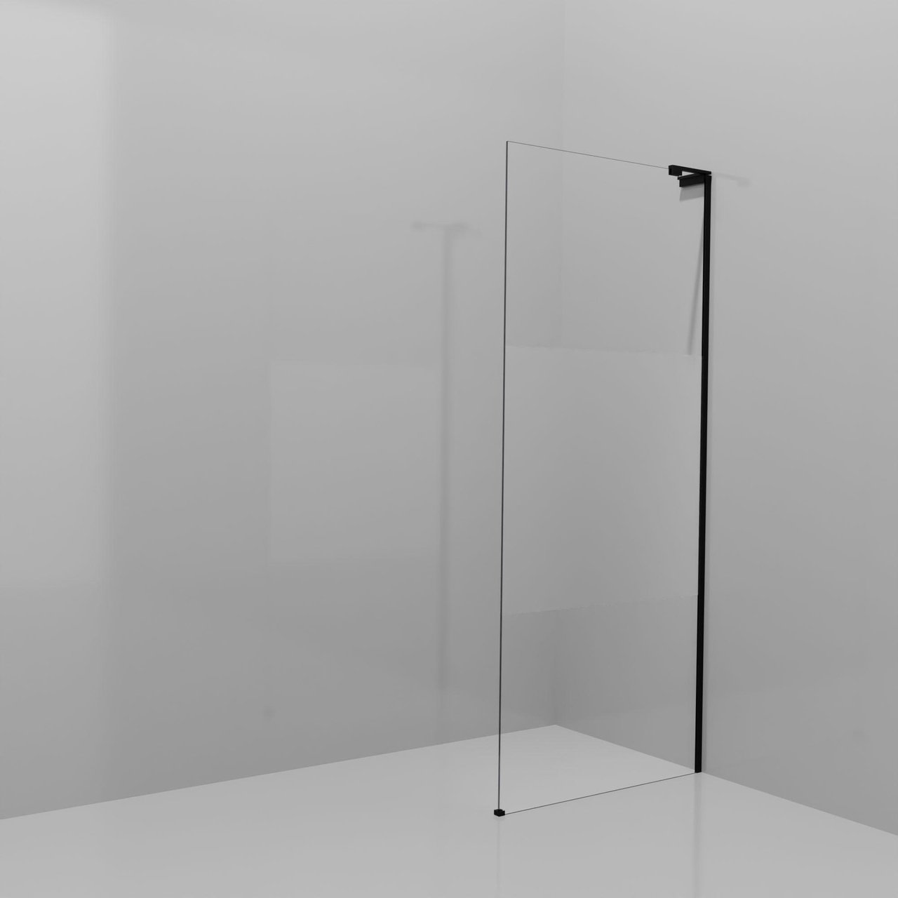 Balmani Modular inloopdouche: 90 x 200 cm, Helder glas met matte strook, Mat zwarte profielen met L-Shape