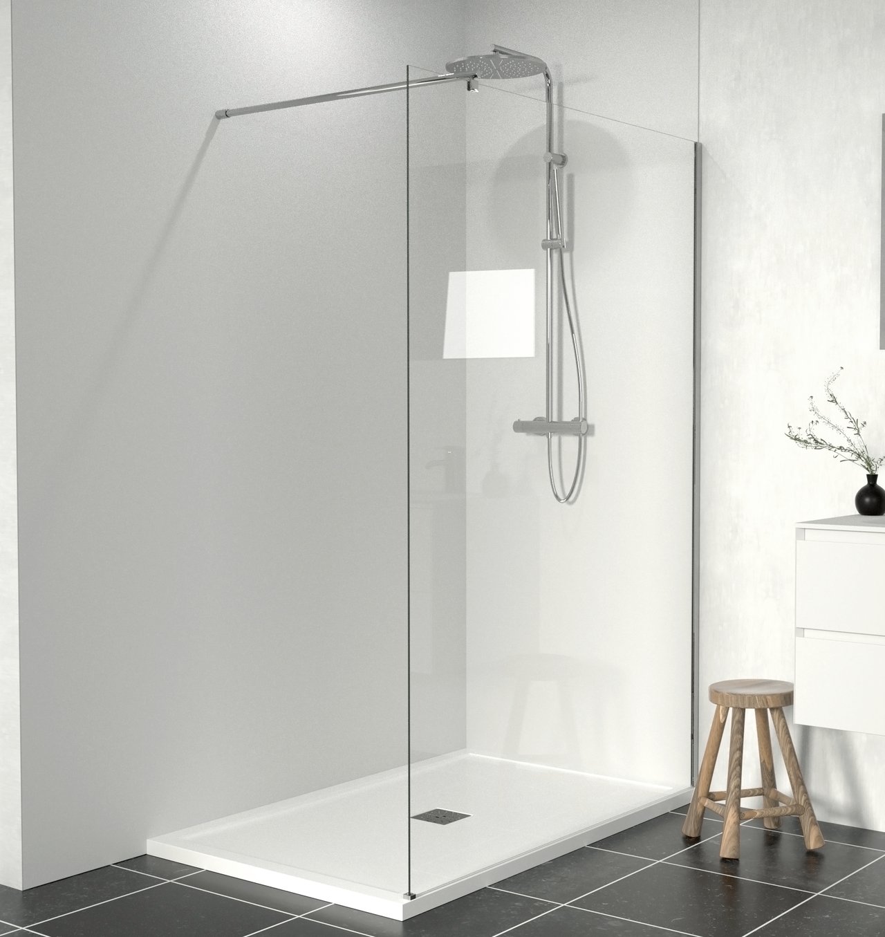 SanyOne douche à l'italienne 140 x 195 cm verre transparent profil chrome brillant