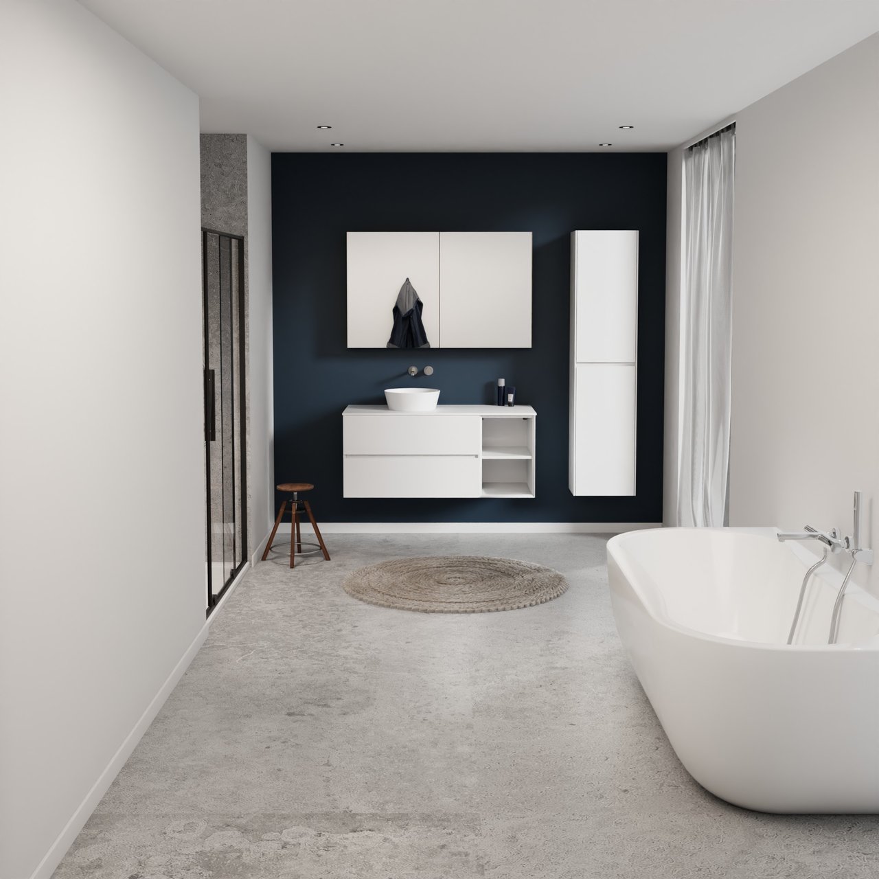 Storke Edge meuble salle de bains suspendu 120 x 52 cm blanc brillant avec Tavola tablette simple ou double en solid surface blanc mat