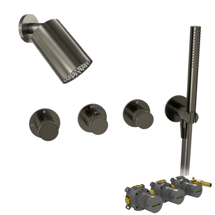 Blaufoss Pavilion robinet thermostatique Set de douche pluie encastré avec douche de tête 14 x 9 cm Brushed GunMetal