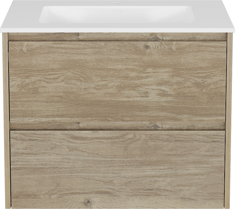 Storke Seda meuble salle de bains suspendu 75 x 52 cm chêne brut avec Bilia plan simple en marbre composite blanc brillant