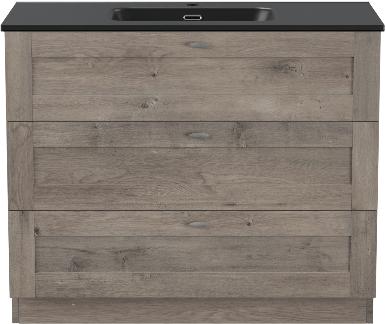 Linie Classo staand badkamermeubel 100 x 46 cm grijze eik met Baro enkele wastafel in porselein mat zwart