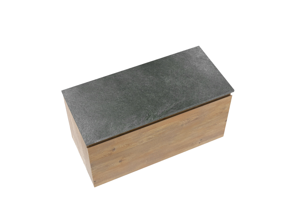 Linie Lado hängendes Möbelstück Set: 100 x 46 cm, Naturbelassene Eiche, mit Lado Einzel- oder Doppel Waschtischplatte, Melamin Schiefergrau