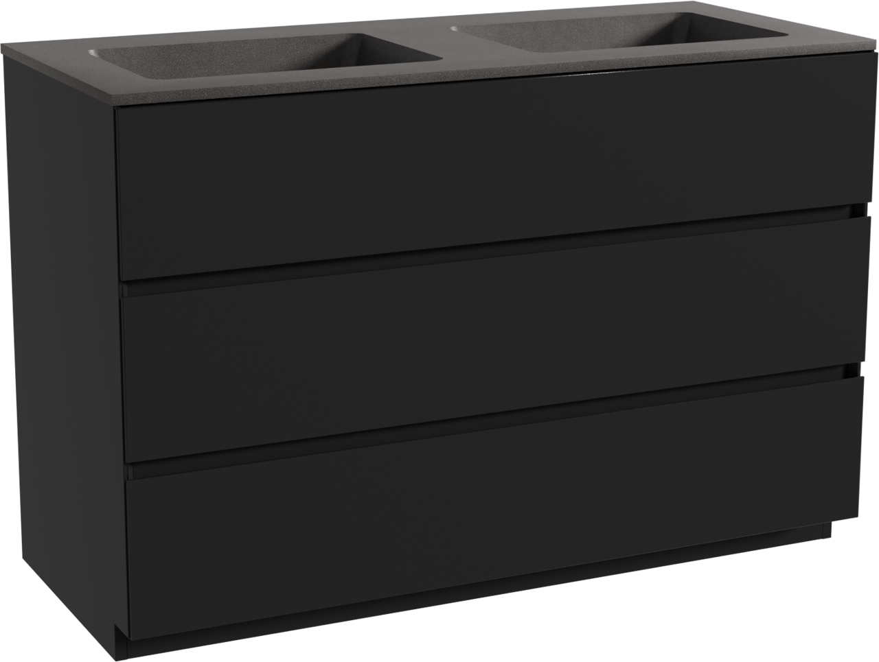 Storke Edge freistehendes Möbelstück Set: 120 x 52 cm, Schwarz matt, mit Scuro Doppelwaschtisch, Quarz Schwarz matt