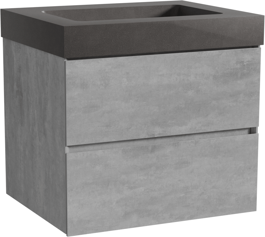 Storke Edge zwevend badkamermeubel 65 x 52 cm beton donkergrijs met Scuro High enkele wastafel in kwarts mat zwart