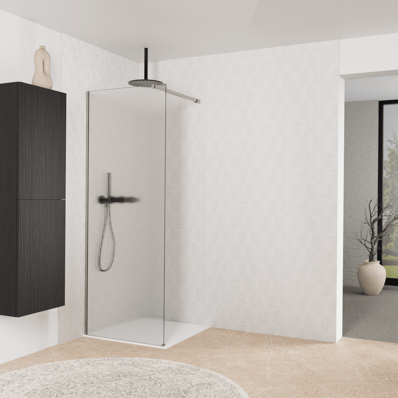 Balmani Modular inloopdouche: 80 x 200 cm, Ribs met coating, Brushed Inox profielen