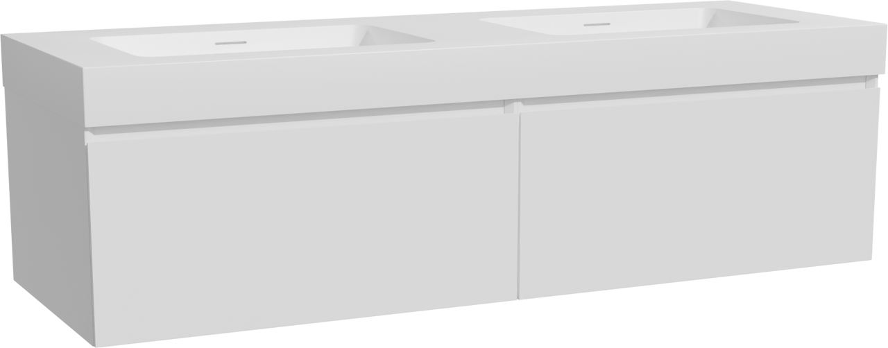 Storke Edge zwevend badmeubel 150 x 52 cm hoogglans wit met Mata High dubbele wastafel in solid surface mat wit