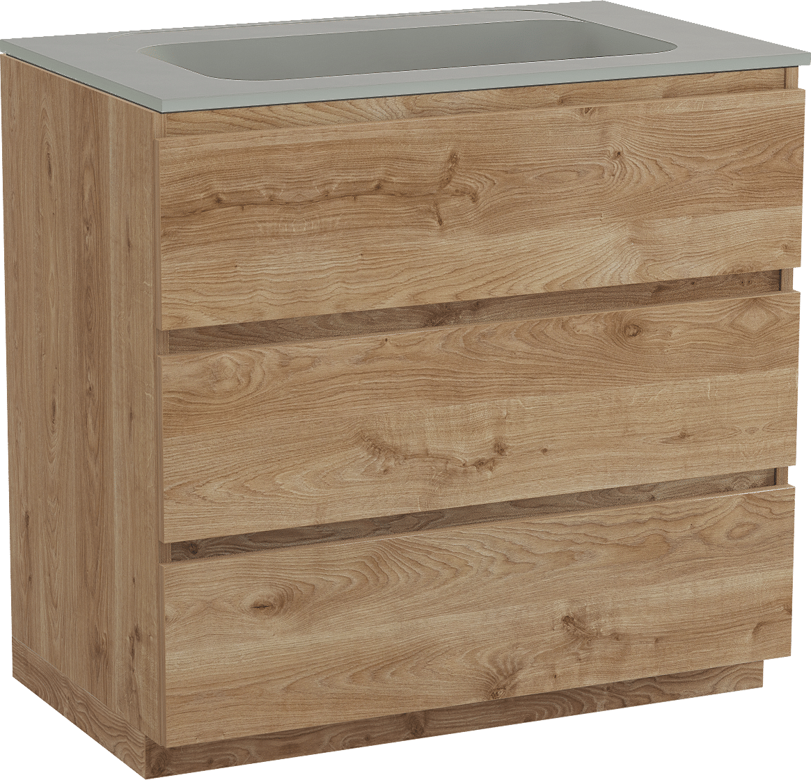 Balmani Lucida freistehendes Möbelstück Set: 90 x 55 cm, Rohe Eiche, mit Tablo Strada Einzelwaschtisch, Marmorkomposit Seidengrau