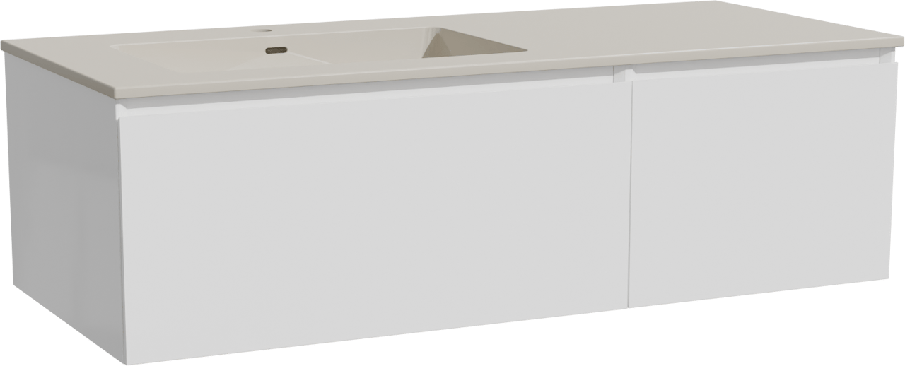 Storke Edge zwevend badkamermeubel 120 x 52 cm glanzend wit met Diva asymmetrisch linkse wastafel in top solid zijdegrijs