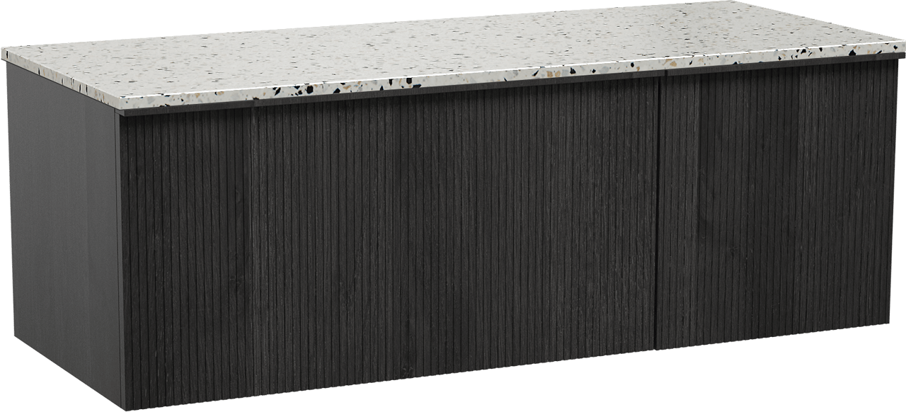 Balmani Forma meuble salle de bains suspendu 135 x 55 cm chêne noir avec Stretto tablette simple ou double en blanc/noir mat terrazzo, Nervure droite symétrique verticale