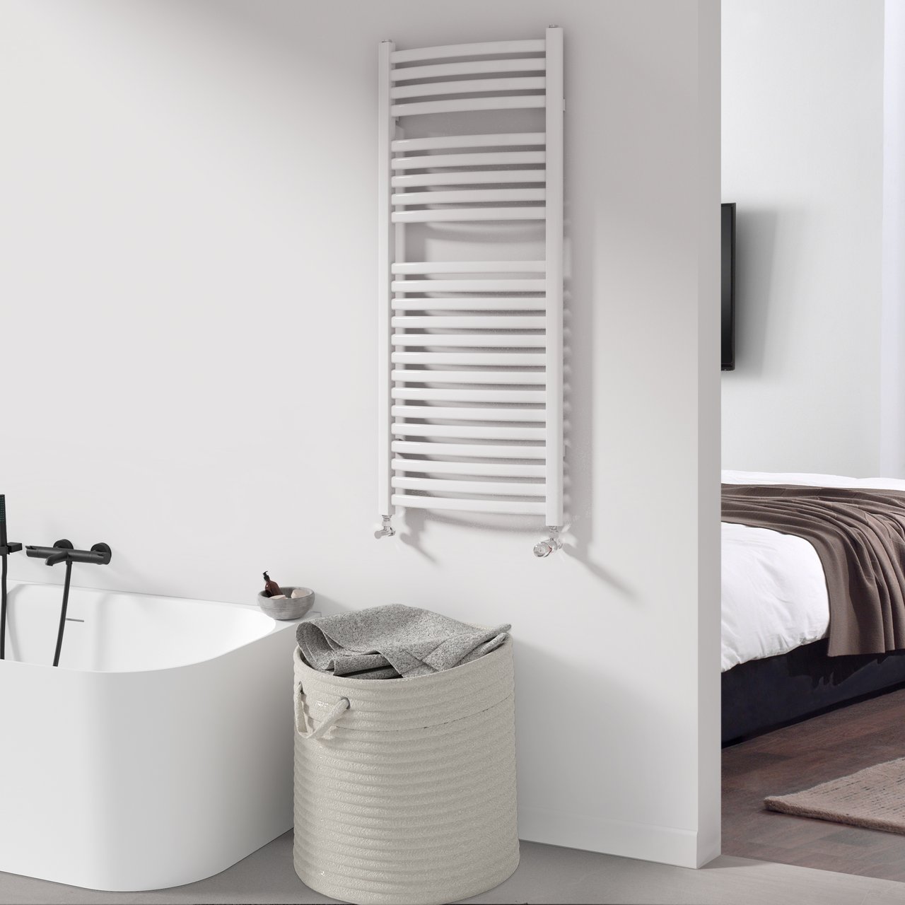 Vipera Kanza Rx sèche-serviettes simple 50 x 120 cm chauffage électrique blanc brillant raccordement latéral 521W, résistance incluse