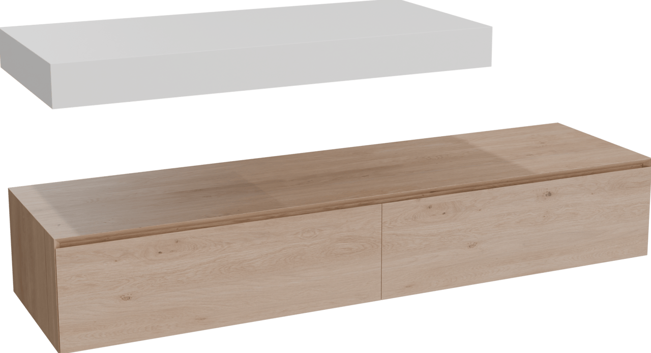 Balmani Mitra Elements zwevend badmeubel 180 x 55 cm naturel eiken met Dominus enkel of dubbel tablet 120 cm in solid surface mat wit