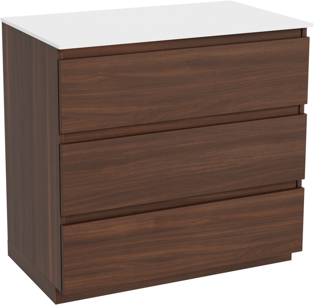 Balmani Lucida meuble salle de bains à poser 90 x 55 cm noyer américain avec Stretto tablette simple en solid surface blanc mat