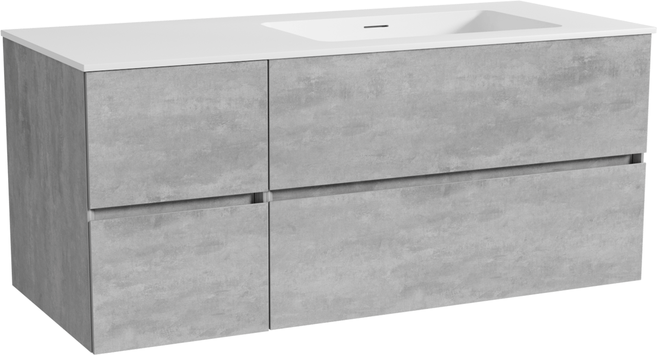 Storke Edge zwevend badmeubel 120 x 52 cm beton donkergrijs met Mata asymmetrisch rechtse wastafel in solid surface mat wit