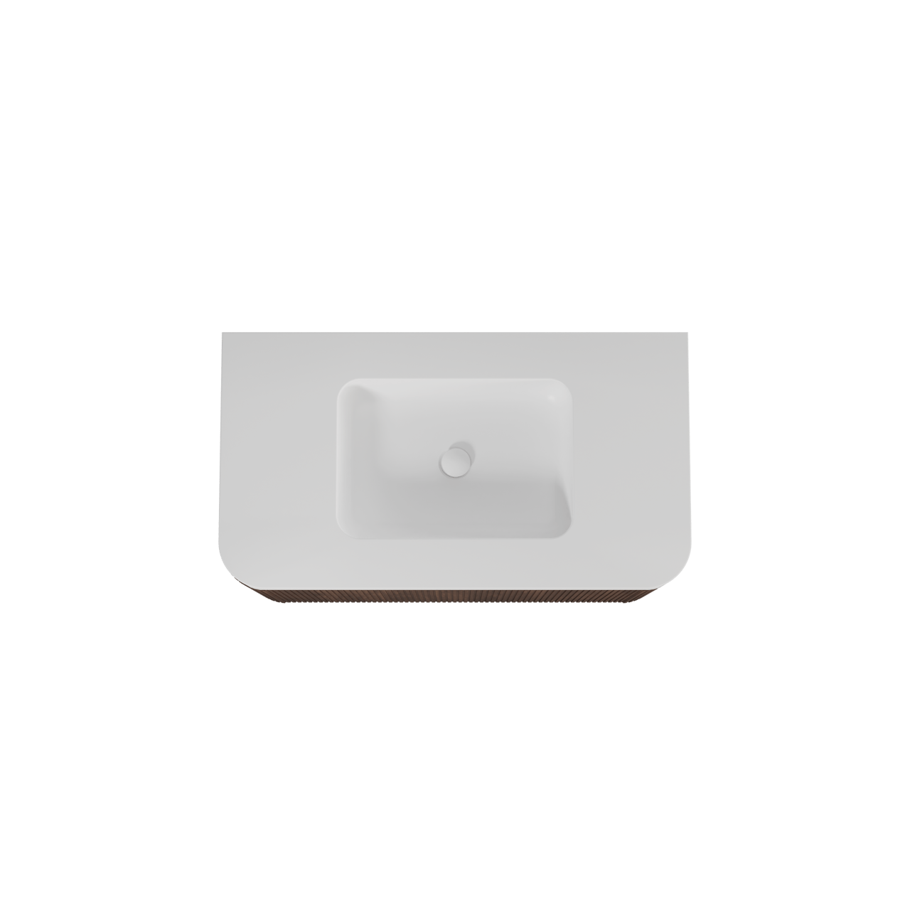 Balmani Moon meuble salle de bains suspendu 100 x 55 cm noyer américain avec Moon plan simple en solid surface blanc mat, Nervure droite symétrique verticale