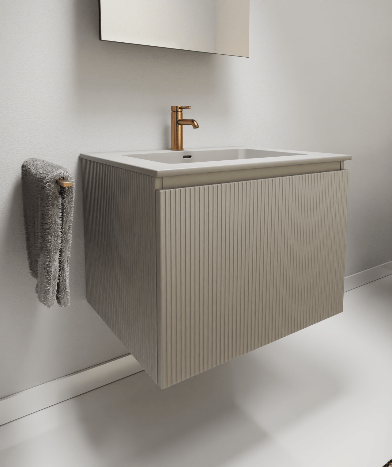 Storke Ribs meuble sous-vasque suspendu 65 x 52 cm soie grise 2 tiroirs