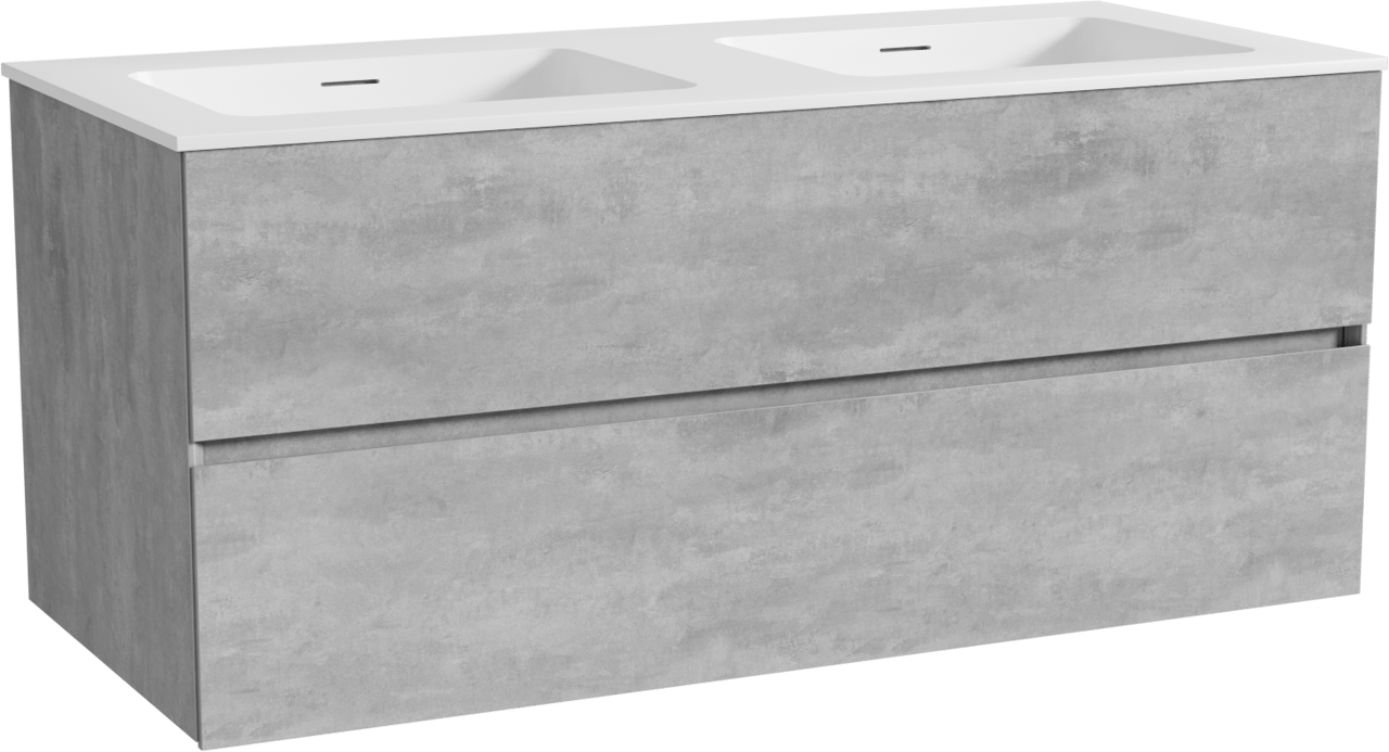 Storke Edge zwevend badkamermeubel 120 x 52 cm beton donkergrijs met Mata dubbele wastafel in solid surface mat wit