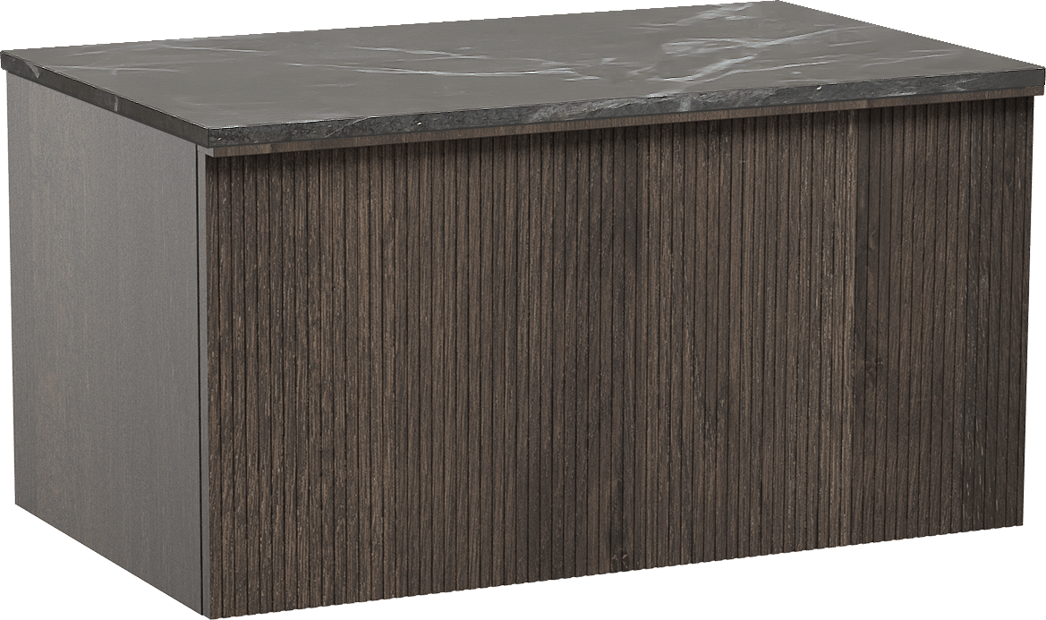 Balmani Forma zwevend badkamermeubel 90 x 55 cm gerookte eik met Stretto enkel tablet in marmer pietra grey, Verticale symmetrische rechte ribbel