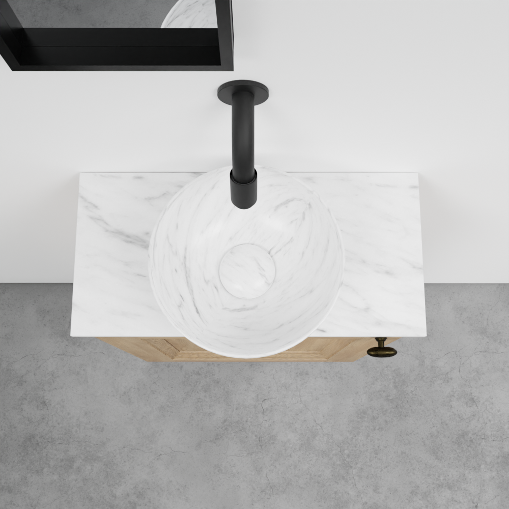 Balmani Lemon zwevend toiletmeubel 42 x 21 cm verweerde eik met Facetta tablet en Bari XS waskom in Carrara marmer