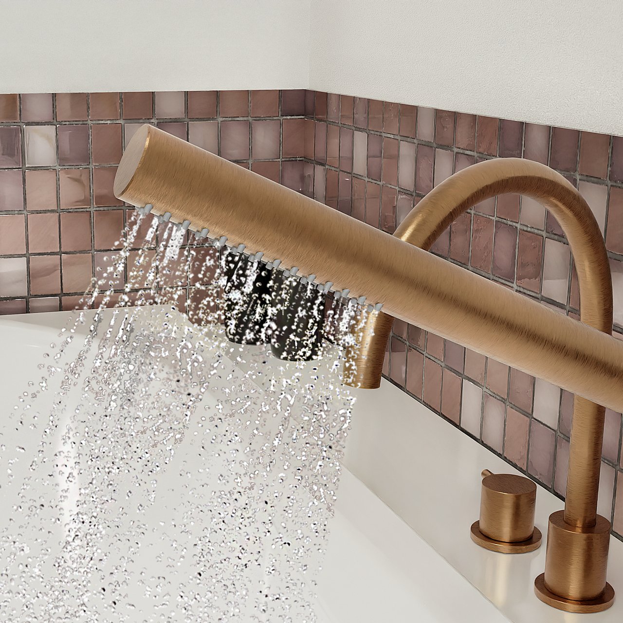 BLAUFOSS Round 5-gats Badrandkraan Brushed Rosegold Incl. handdoucheset