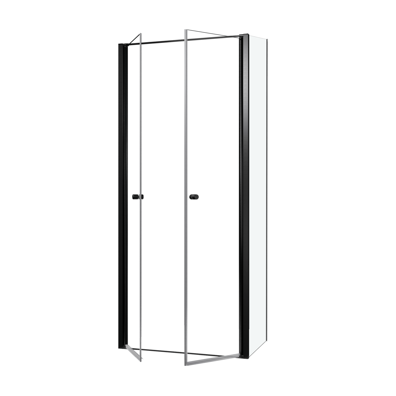 Luca Varess Kuresa douche d'angle porte battante avec paroi latérale fixe 90 x 80 x 200 cm verre transparent et profil noir mat