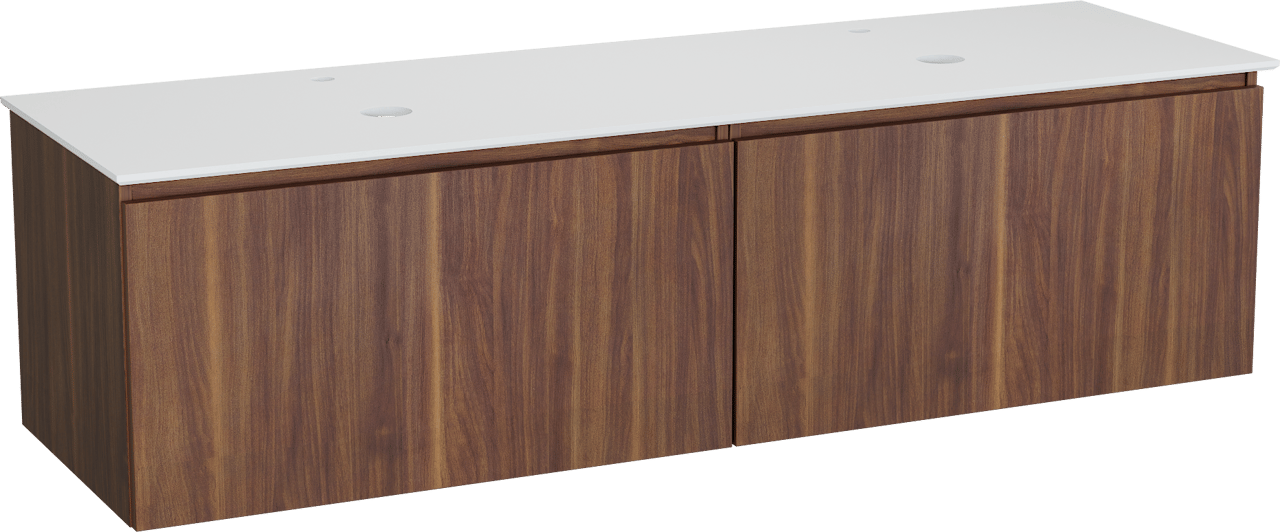 Balmani Sfera by Lucida meuble salle de bains suspendu 180 x 55 cm noyer américain avec Facetta tablette double en solid surface blanc mat
