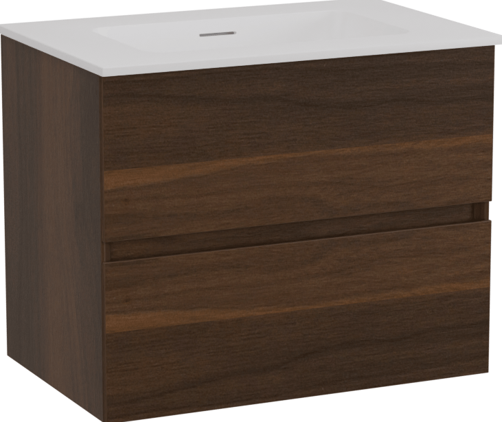 Storke Edge zwevend badkamermeubel 60 x 40 cm notelaar met Mata enkele wastafel in solid surface mat wit