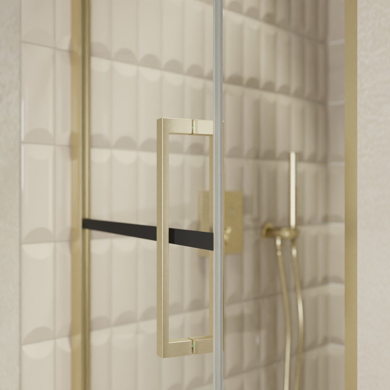 Balmani Senses Design douche draaideur links 90 cm x 210 cm Lined glas, Brushed Champagne Gold profielen, met coating