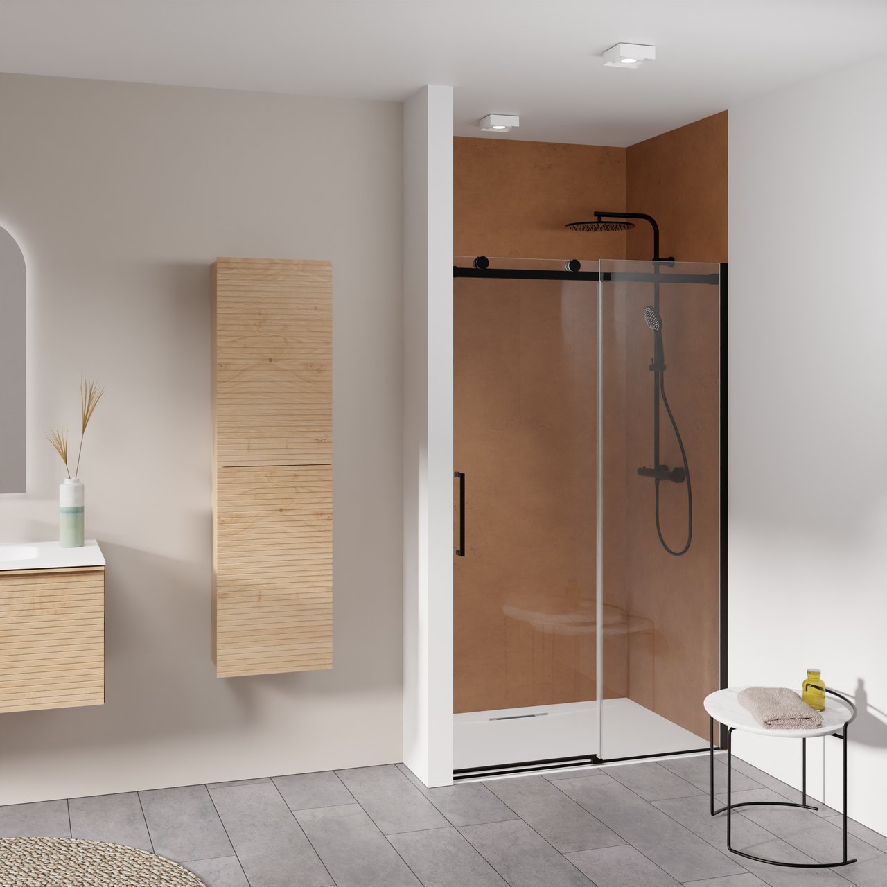 Luca Varess Boltano Dusche Schiebetür 130 cm x 200 cm Klarglas matt Schwarz profil