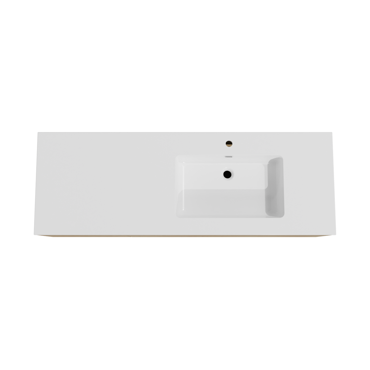 Storke Edge meuble salle de bains suspendu 150 x 52 cm chêne brut avec Diva plan vasque asymétrique à droite en marbre composite blanc brillant