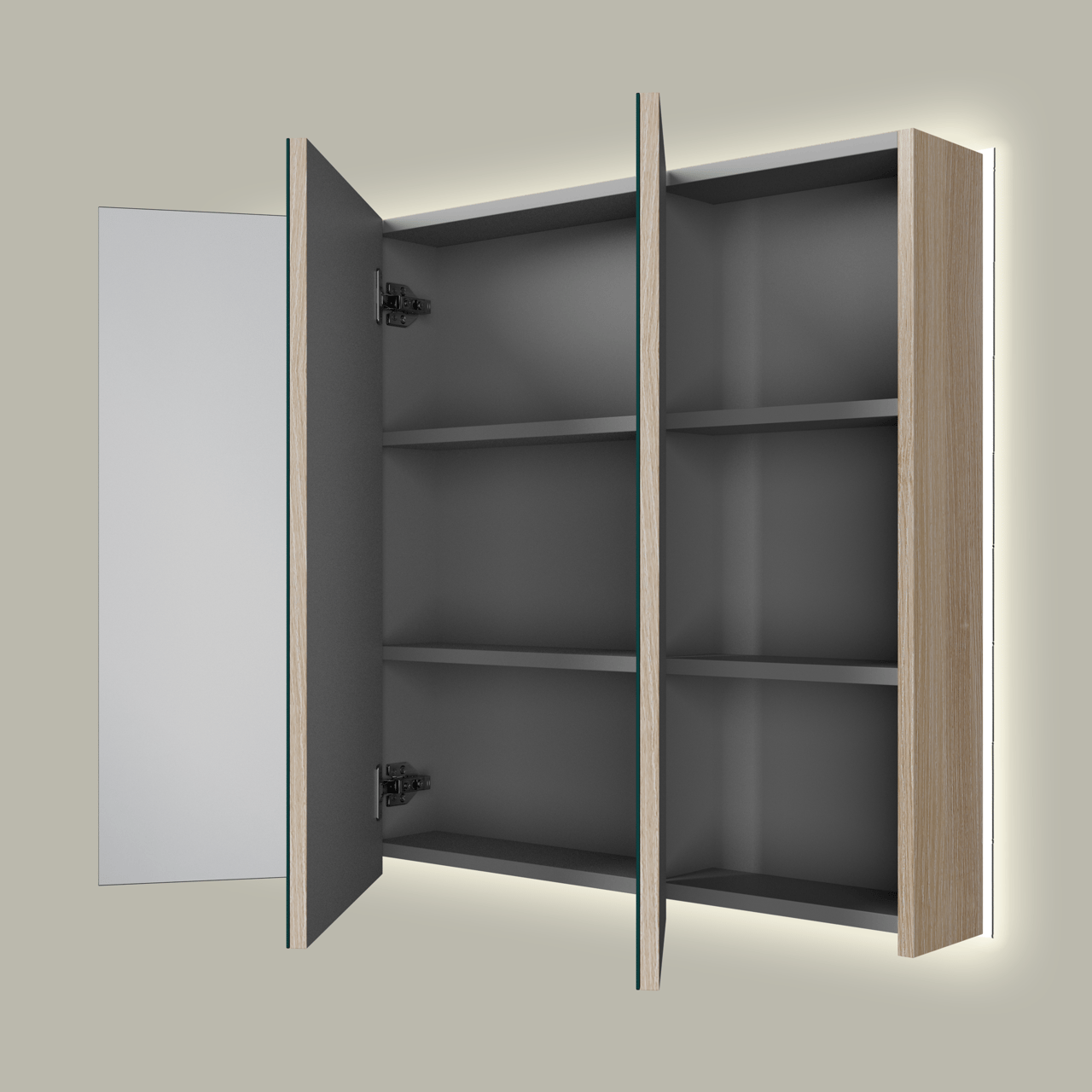 Linie Montro spiegelkast 100 x 75 cm lichte eik met spiegelverlichting