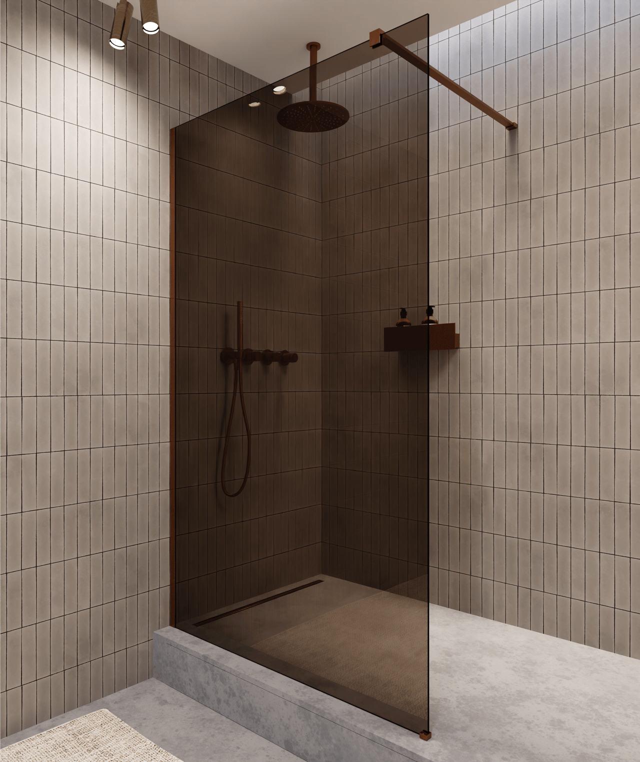 Balmani Modular inloopdouche: 160 x 200 cm, Brons glas, Brushed Rosegold profielen